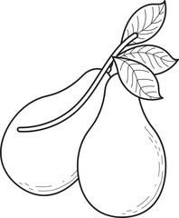 Avocado Fruit Outline Illustration with Leaves - Simple Line Art for Coloring Book and Design