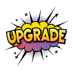 Vibrant comic style "upgrade" graphic with dynamic pop art elements, isolated vector image on transparent background  