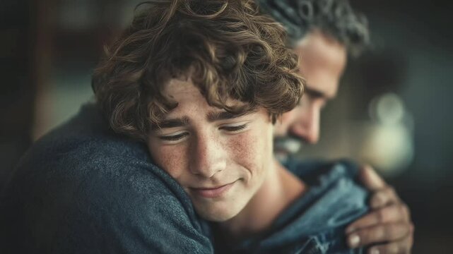 A teen embracing their estranged father at a rehab facility