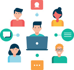 Flat Illustration Of Remote Team Huddle Employees