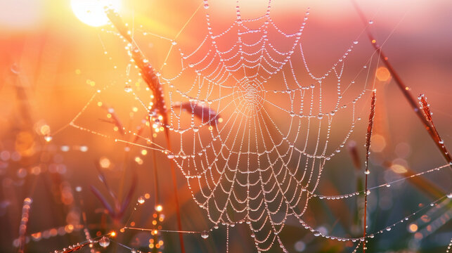 spider web with dewdrops