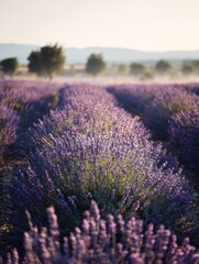 Obraz premium Lavender blooming in fields provence france nature photography serene environment landscape view