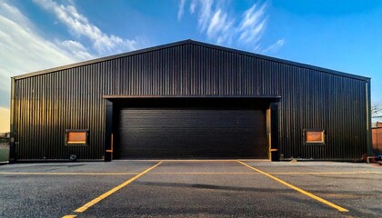 Fototapeta premium Black Metal Workshop with Glass Garage Door