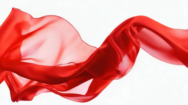 Red silk scarf with ruffles and creases, soft texture and shiny appearance.