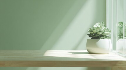 Fototapeta premium Indoor plant arrangement home office still life minimalist natural light serenity