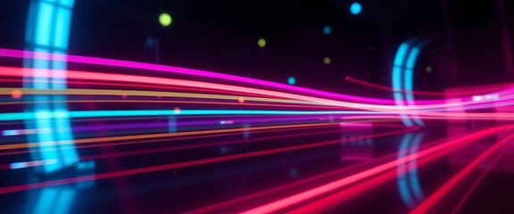 Streaks of vibrant, blurred light across a dark, futuristic backdrop,  lines,  vector