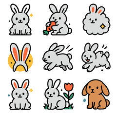 Obraz premium Bunny drawings with cute puppy, perfect for childrens books, Easter designs, animal themed products, and social media posts. Playful and endearing.