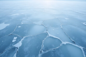 Frozen Lake with Cracked Ice Pattern