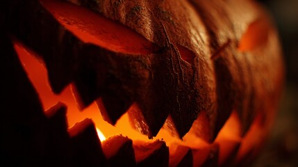 Fototapeta premium Halloween concept. Close-up of a carved pumpkin.