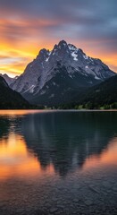 Mountain reflection over lake sunrise