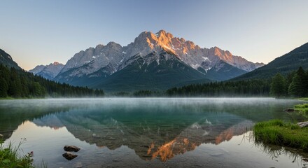 Fototapeta premium Mountain reflection sunrise lake landscape