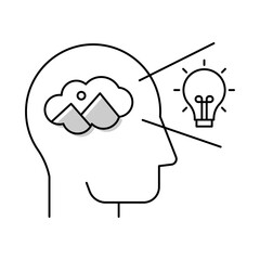 Imagination – Cloud and Lightbulb in Brain Representing Conceptual Thinking and Visionary Ideas on Transparent Background. 