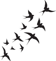 Fototapeta premium Flying Swallow Birds Silhouette Isolated on White Background. Vector