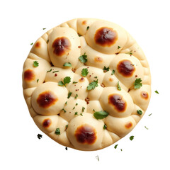 A naan bread with herbs on top isolated on transparent background