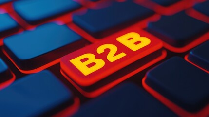 Vibrant Keyboard Close-up with Bright B2B Button Highlighted in a Modern Digital Environment