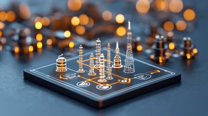 Futuristic Energy Infrastructure with Abstract Lighted Structures and Innovative Technology Design