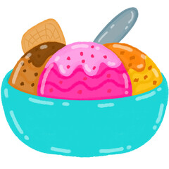 Colorful Ice Cream Bowl Doodle Illustration
