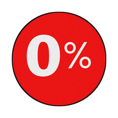 Red circle with zero percent symbol isolated on transparent background