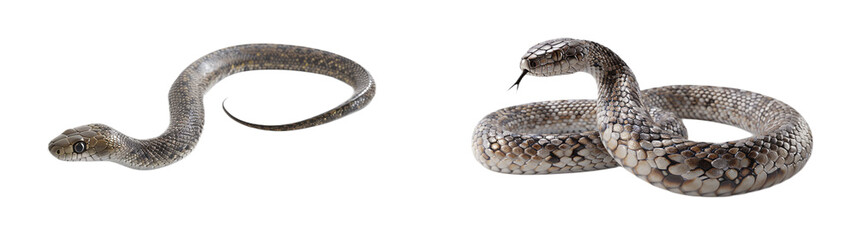 A highly detailed and ultra-sharp 3D model of a baby snake, placed on the left side, isolated on a white background