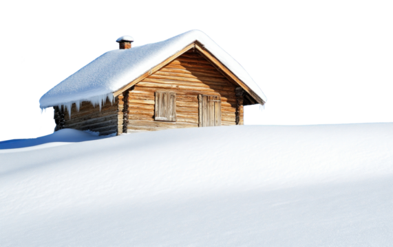 PNG Cozy cabin amidst snowy landscape.