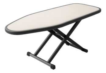 Heavy-duty ironing board for a tailor's studio, with reinforced metal legs and a wide surface to accommodate large fabrics.