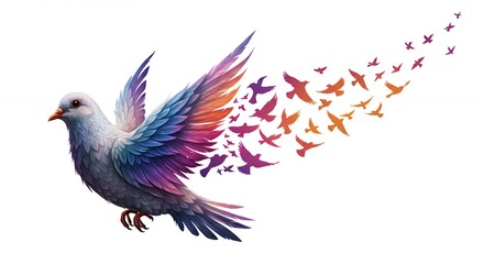 Obraz premium Colorful dove in flight illustration