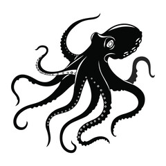 A black and white graphic illustration of an octopus art
