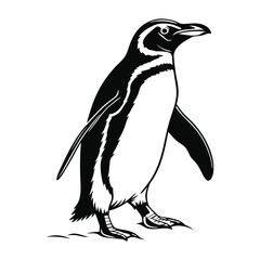 A graphic black and white depiction of a standing penguin