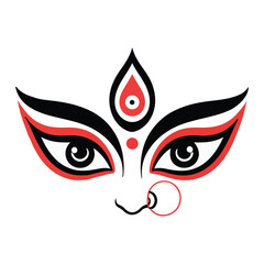 Graphic representation of a goddess face with red and black