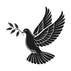 Silhouette of a dove carrying an olive branch in its beak