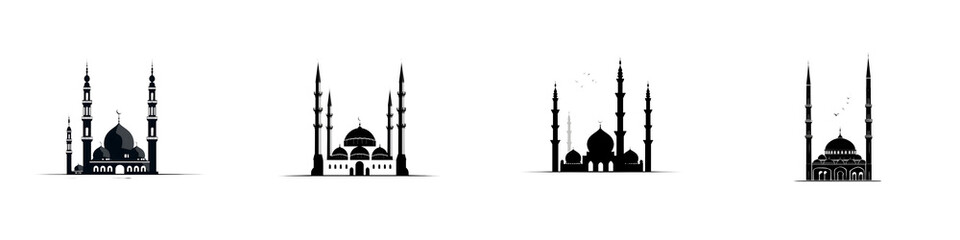 Mosque Silhouettes: Islamic Architecture Collection on White