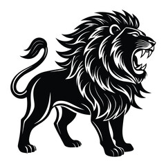A roaring lion in black and white vector illustration