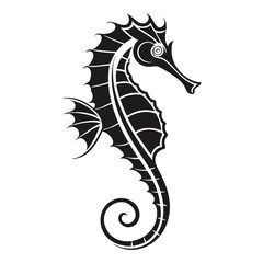 Black Seahorse Silhouette Icon - Ocean Animal Graphic