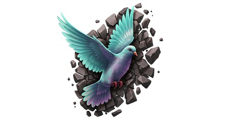 Fototapeta premium Pigeon breaking through rocks graphic illustration