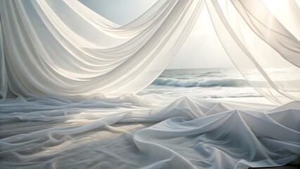 Obraz premium A breathtaking scene of a bride in a white wedding dress on a snowy, frozen mountain landscape under a clear blue sky, capturing the serene beauty of a winter wedding day
