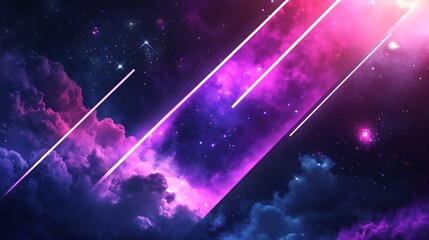 Abstract space nebula with vibrant neon lines