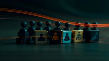 Leadership Teamwork Strategy with Wooden Figures and Organizational Icons