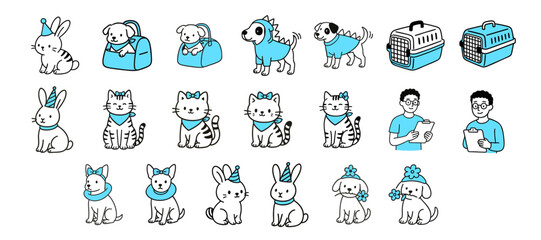 Obraz premium set of blue and white people , basket and pet icons vector