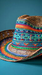 Mexican background in blue color , sombrero, cinco de mayo