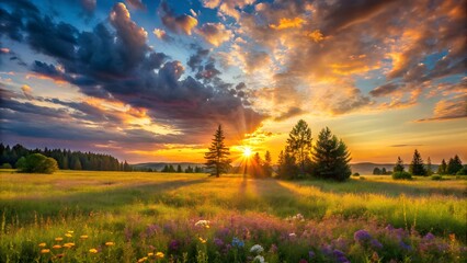 Golden hour sunset paints the sky with dramatic clouds