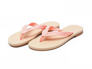 Fototapeta premium Pink flip-flops on neutral background for summer footwear isolated white background 