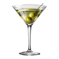 A classic martini cocktail with olives isolated on transparent background