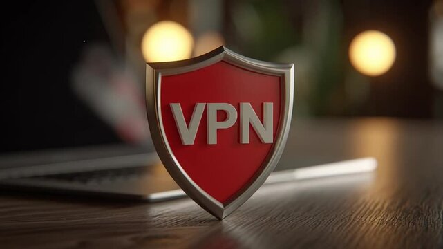 Vpn proxy protection connection concept. VPN Shield Ensuring Secure Online Protection and Connection on Laptop with Internet Security