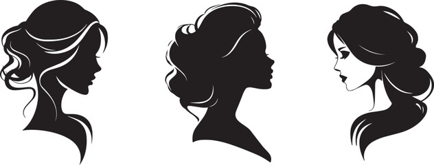 Elegant Female Silhouette Hairstyles Vector Profile Collection.