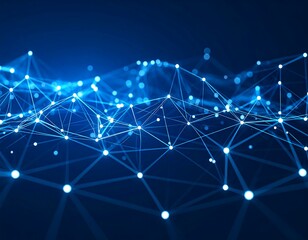 Abstract network of interconnected points and lines.  Dark blue background