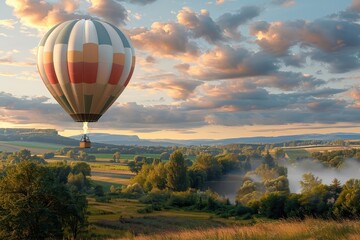 Obraz premium Colorful hot air balloon taking off with a fiery splash.