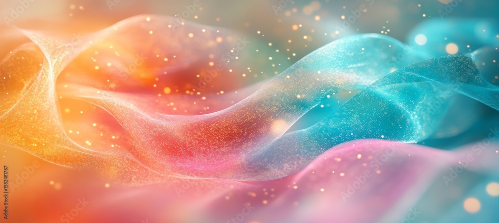 Poster abstract wave pattern with flowing data and shimmering light movement in a dreamlike digital design
