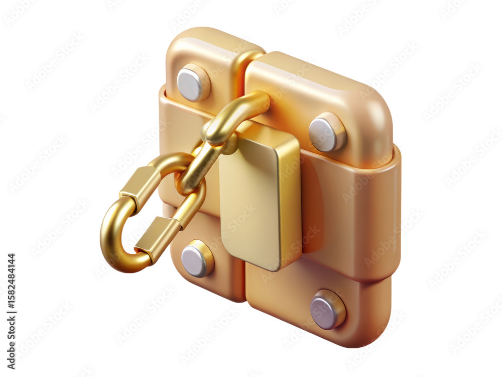 Poster a modern 3d rendering of a secured golden object with a chain and lock designed as a plastic-style i