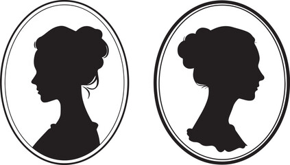 Vintage Woman Silhouette Portraits in Oval Frames Vector Art
