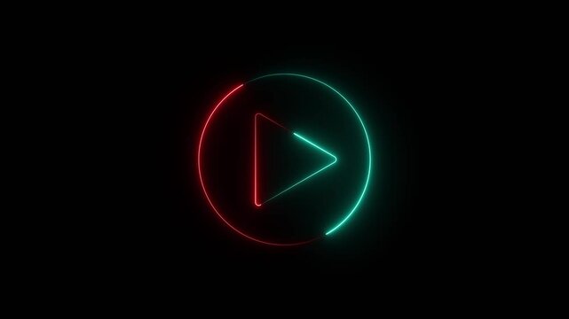 Neon play button icon animation. glowing audio play button icon motion. Press to play and Start button. music play button 4k video footage.